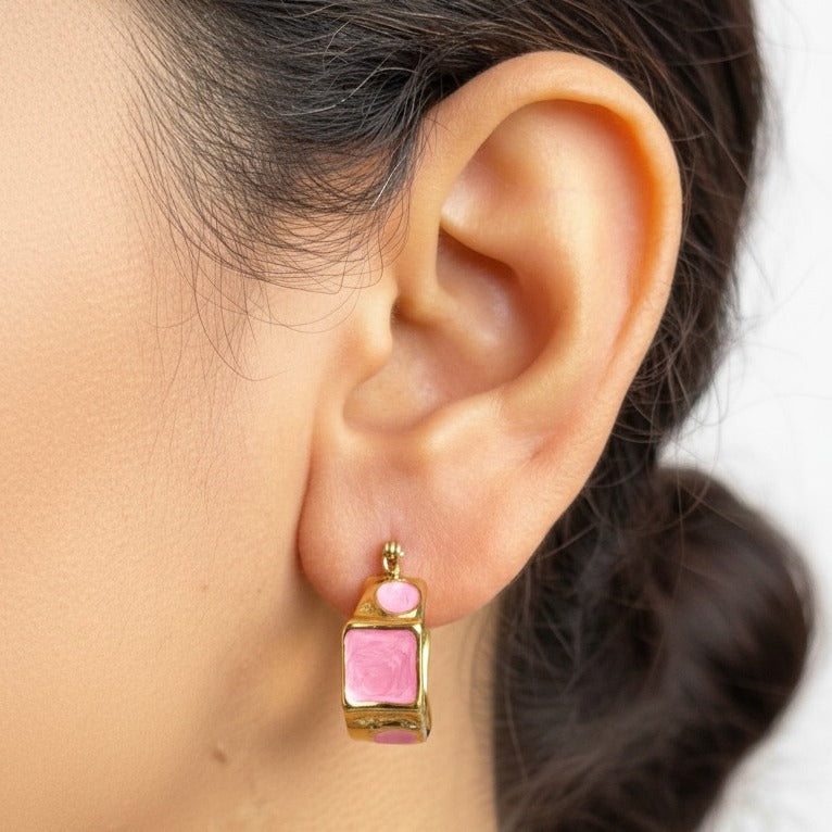 Chic Enamel Hoop - Pink