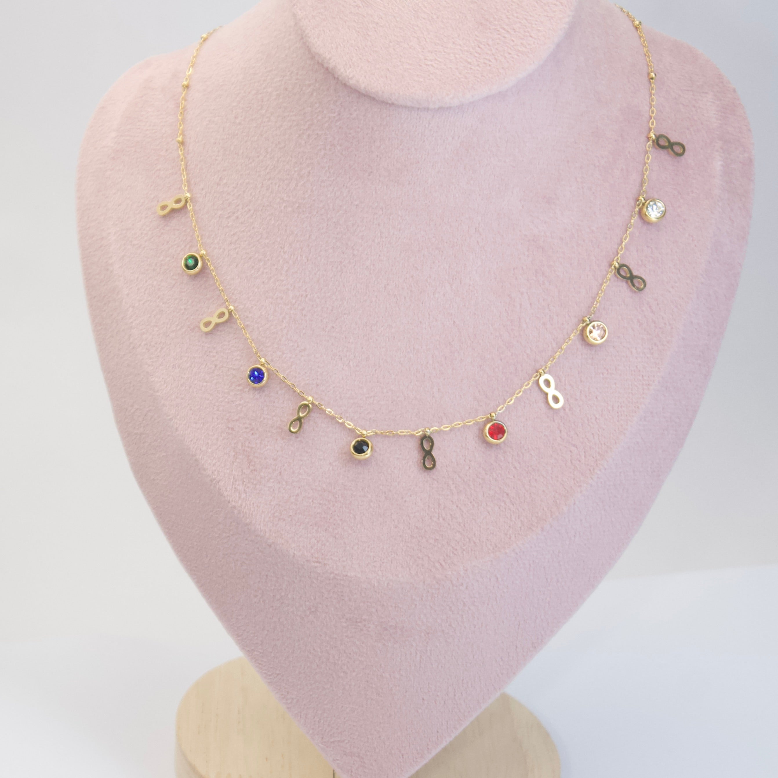 Colorful Gemstone and Infinity Charm Necklace