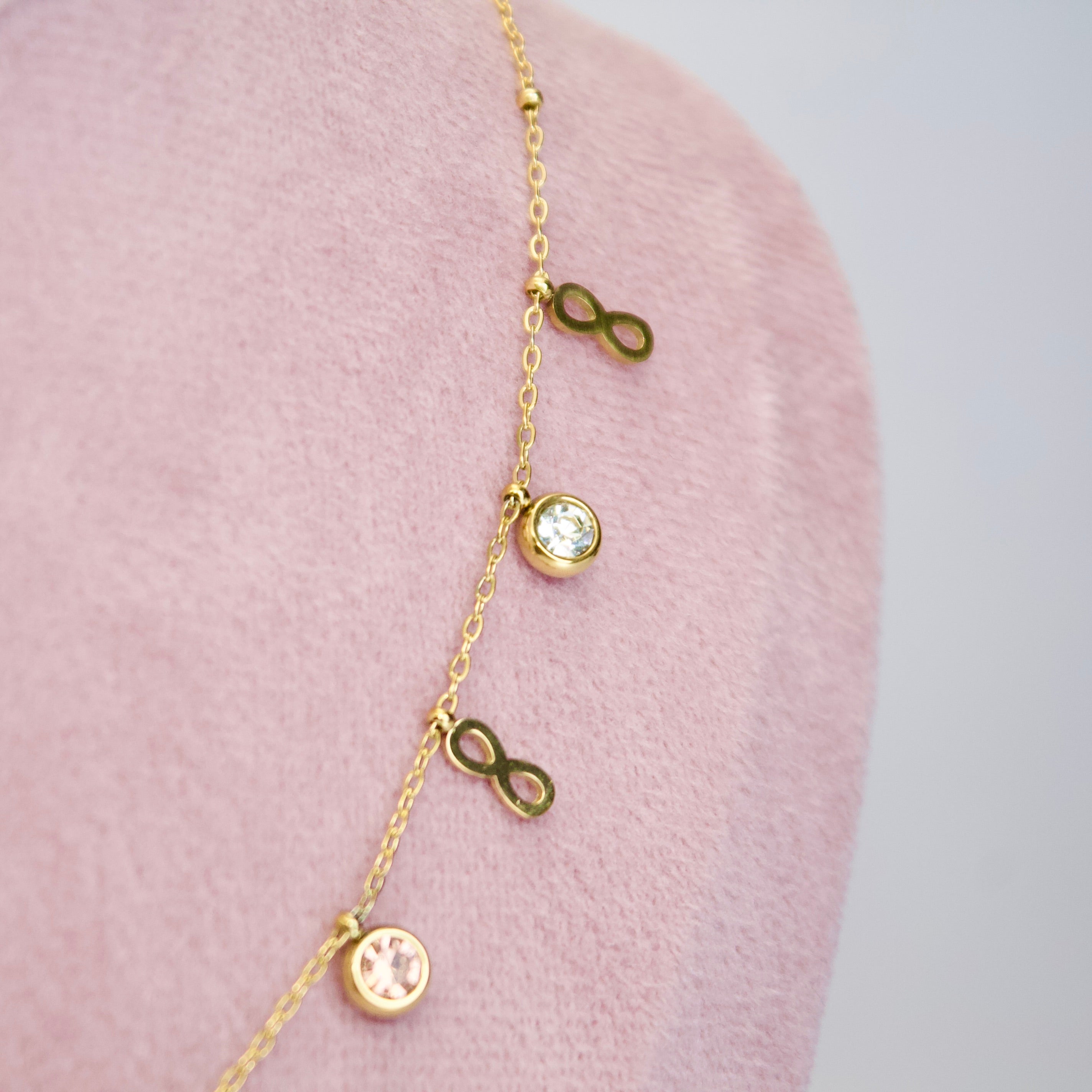 Colorful Gemstone and Infinity Charm Necklace