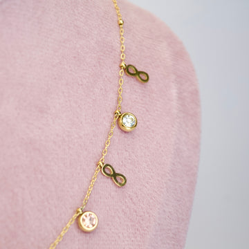 Colorful Gemstone and Infinity Charm Necklace
