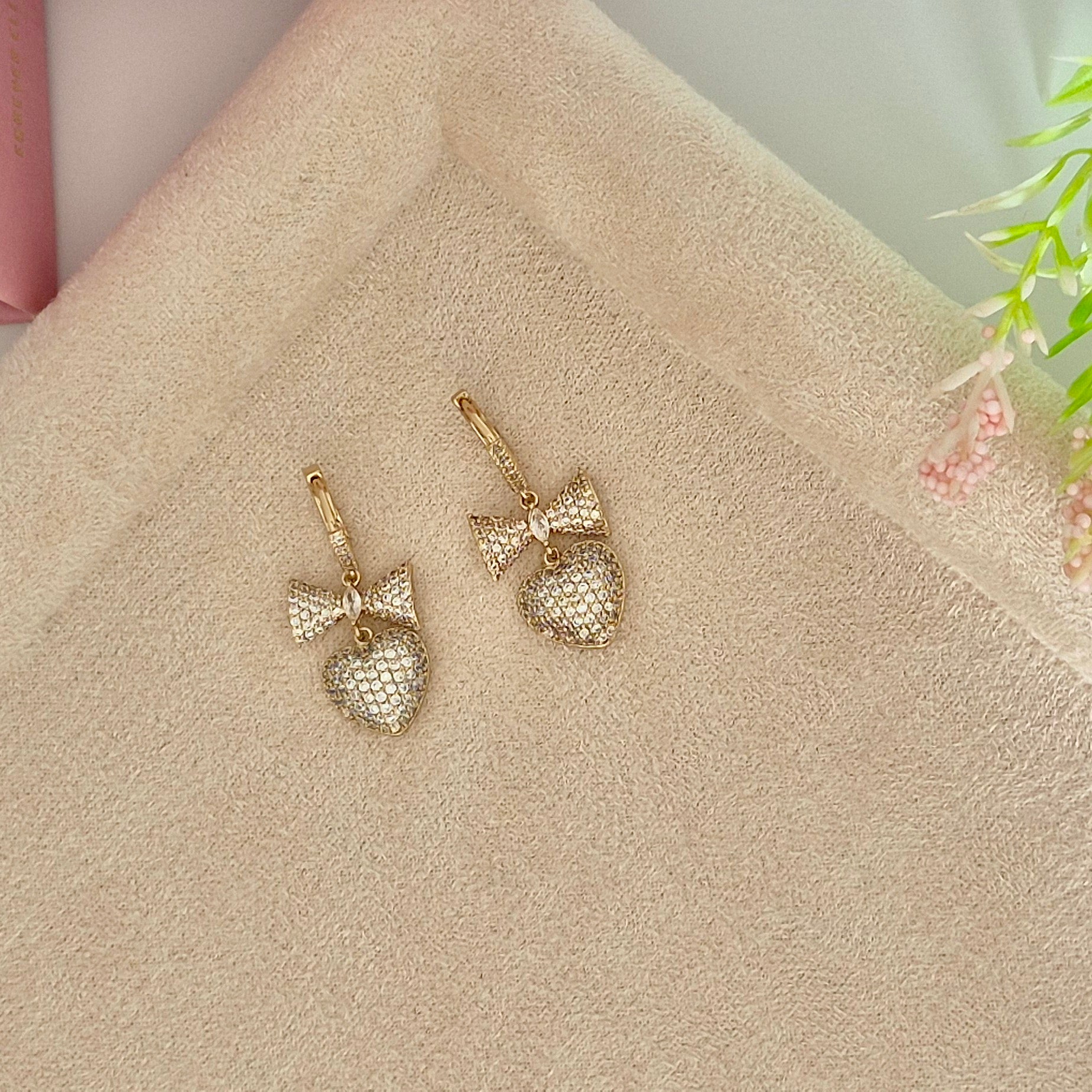 Dainty Bow Heart Earrings