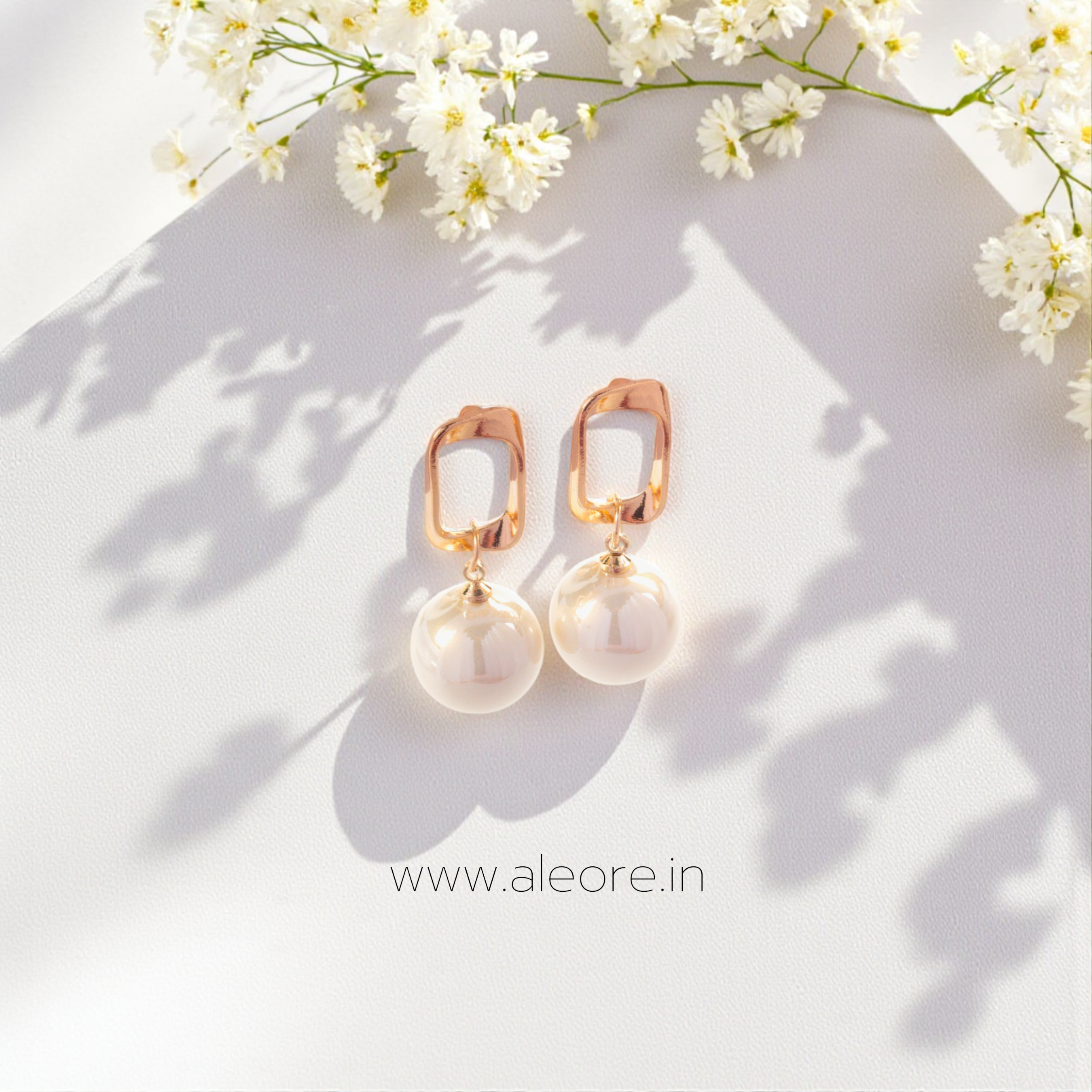 Geometric Pearl Drop Earring