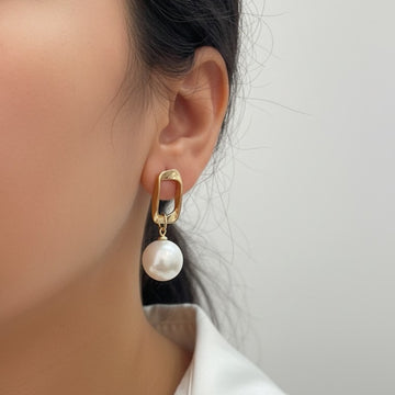 Geometric Pearl Drop Earring