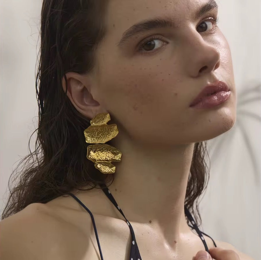 Hammered Gold Abstract Earring
