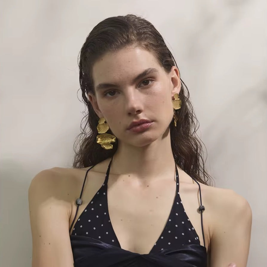Hammered Gold Abstract Earring