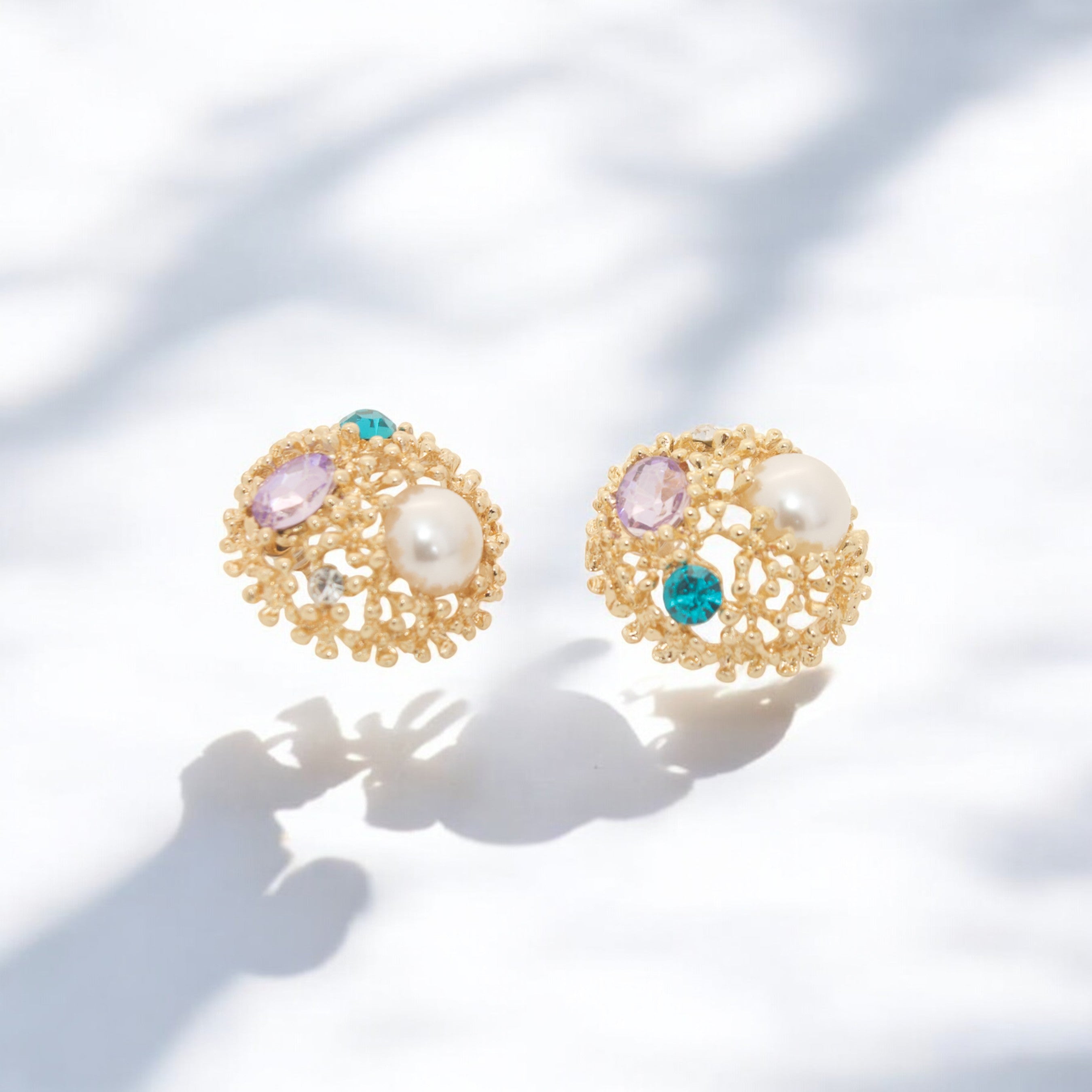 Regal Cluster Studs Green & Purple