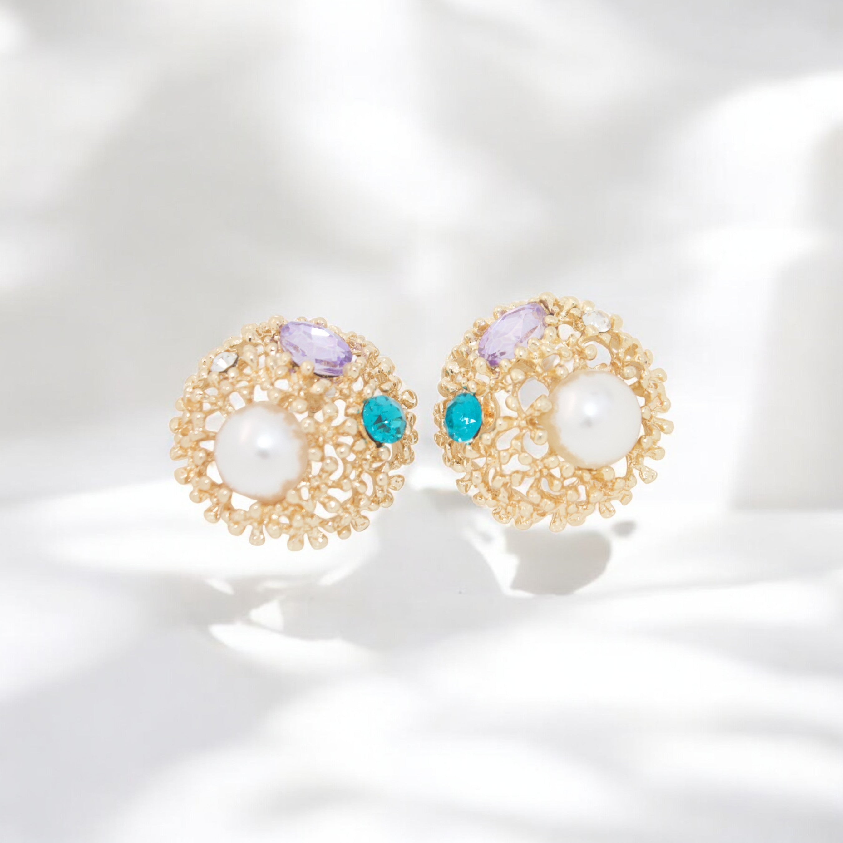 Regal Cluster Studs Green & Purple