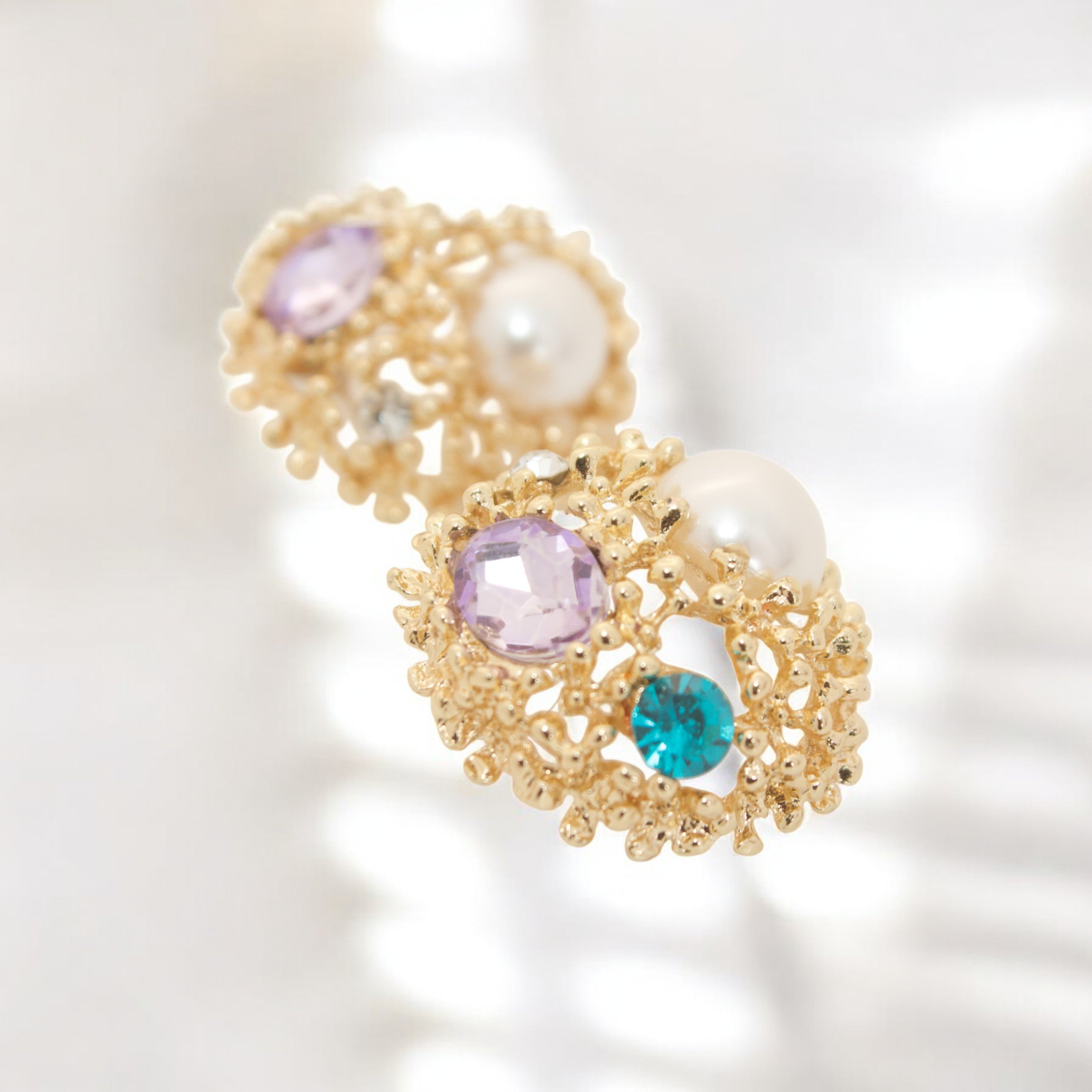 Regal Cluster Studs Green & Purple