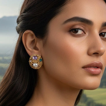 Regal Cluster Studs Green & Purple