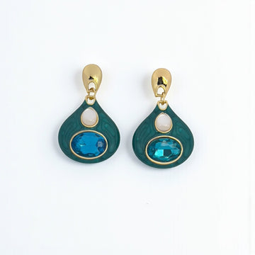 Royal Teardrop Glam Earrings - GREEN