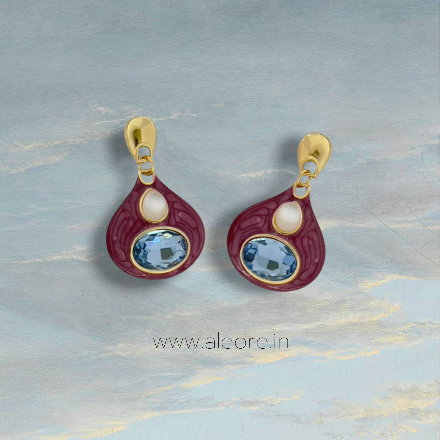 Royal Teardrop Glam Earrings - WINE