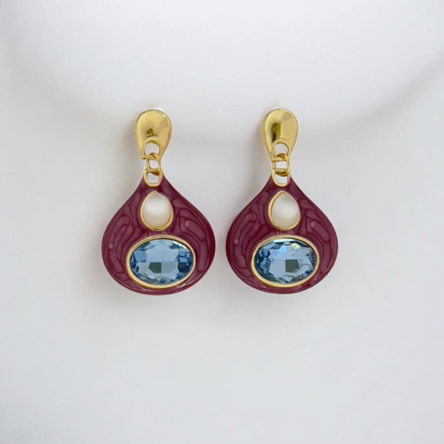 Royal Teardrop Glam Earrings - WINE