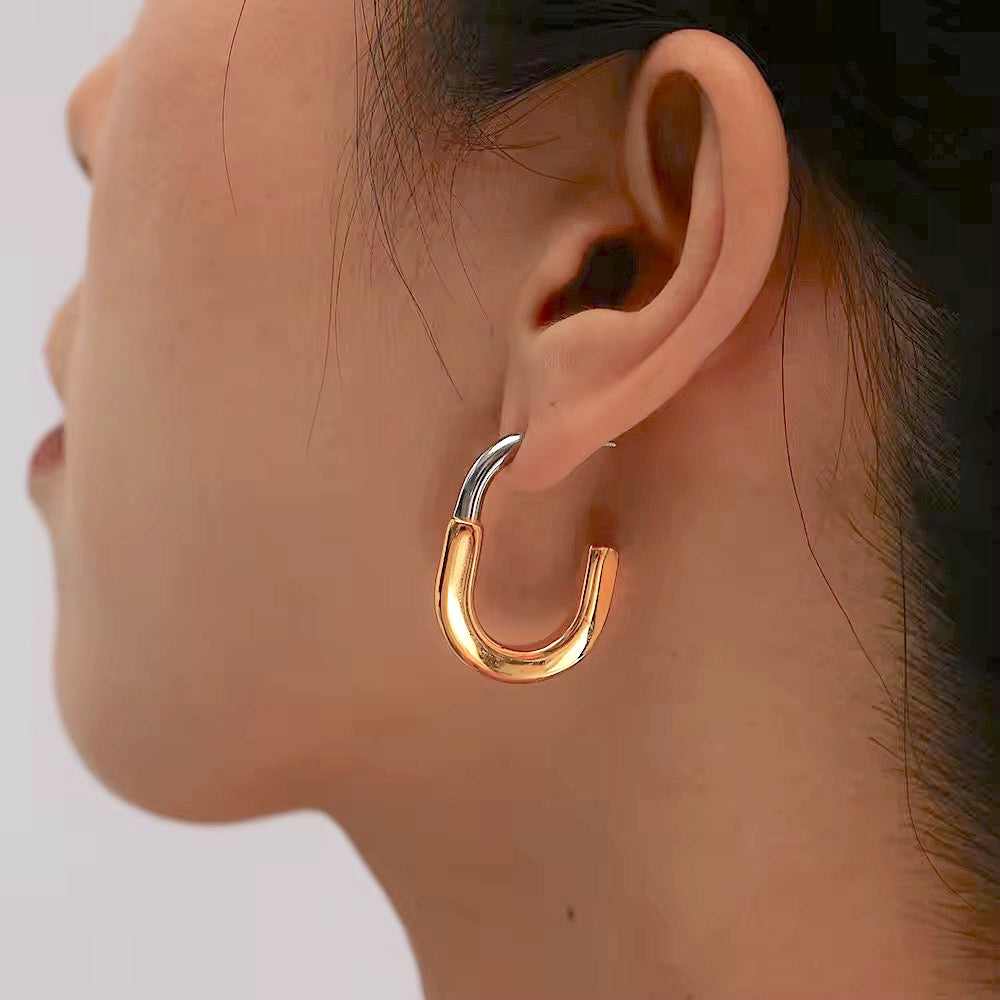 Two - Tone Chunky Huggie Hoops