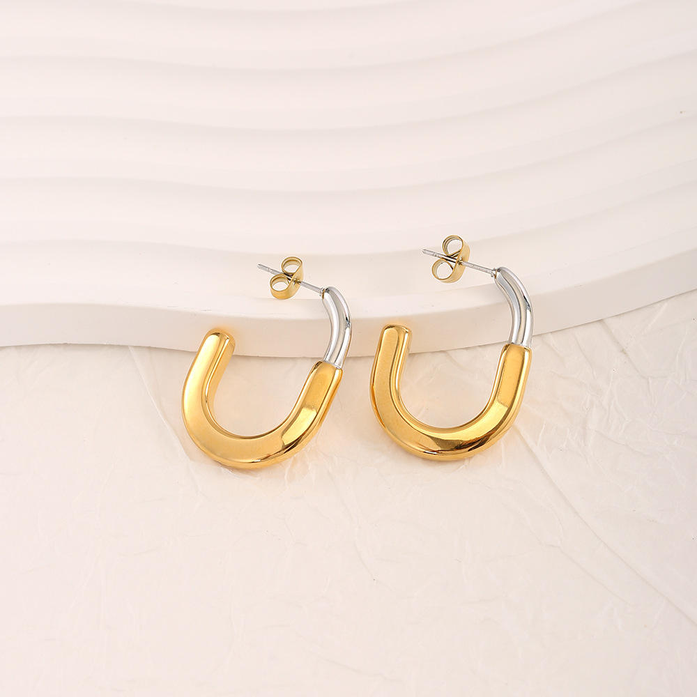 Two - Tone Chunky Huggie Hoops
