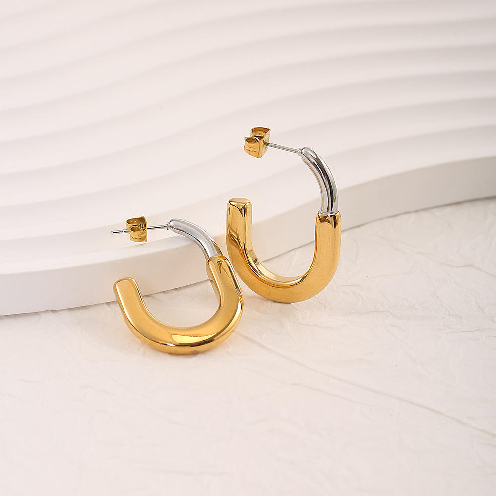 Two - Tone Chunky Huggie Hoops
