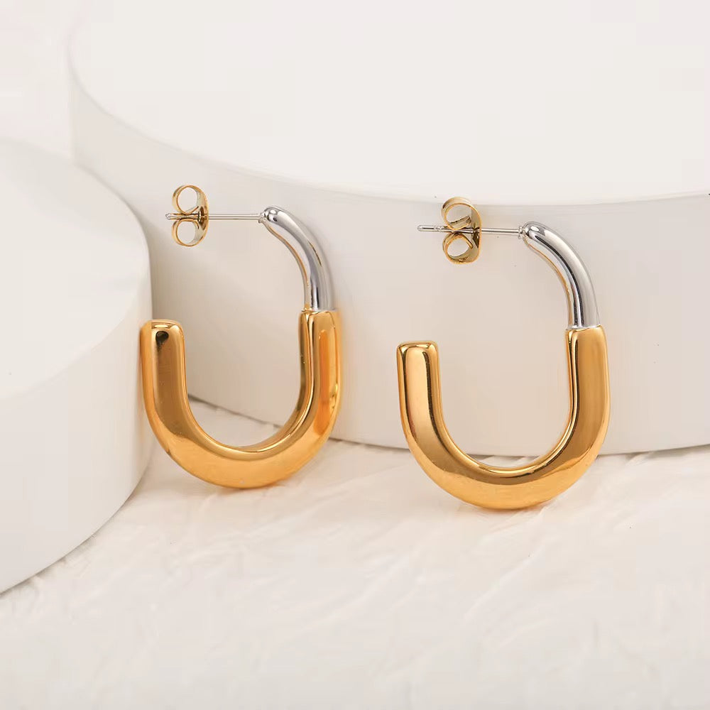 Two - Tone Chunky Huggie Hoops